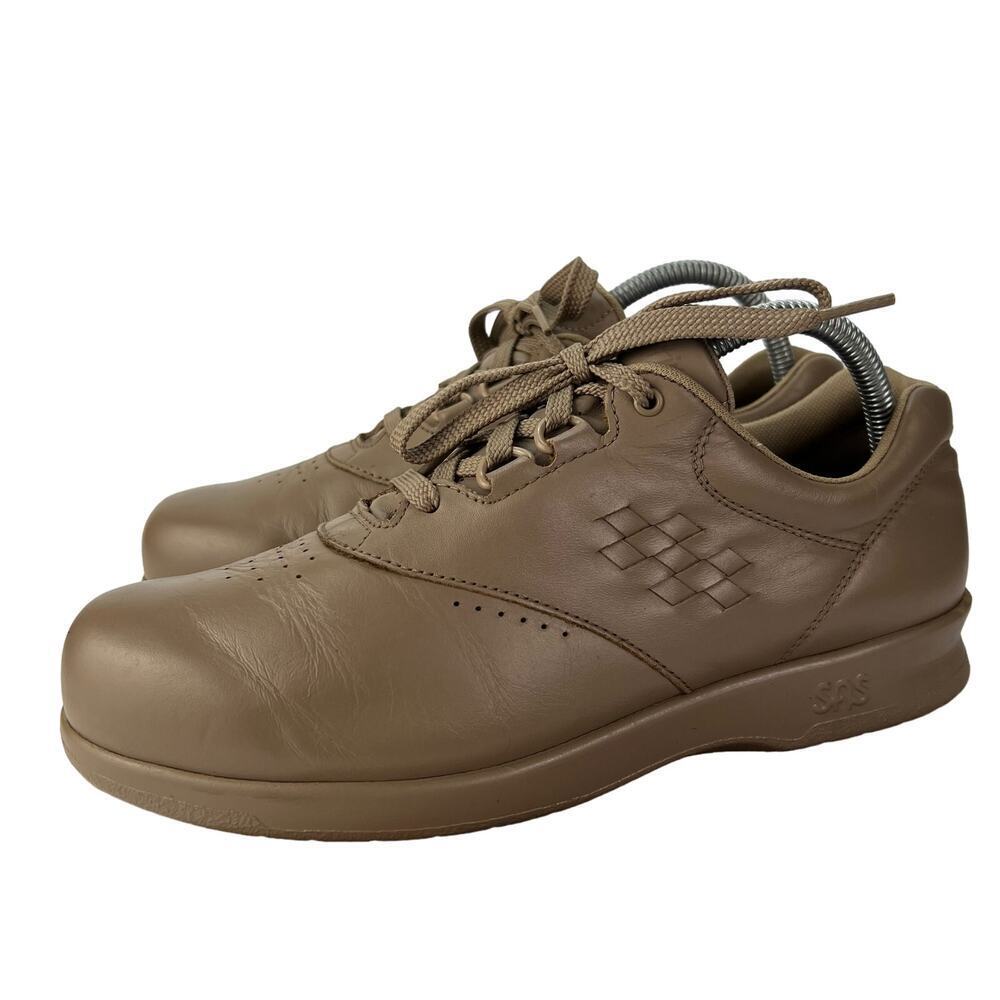SAS Free Time Leather Diabetic Walking Shoes Beige Lace Up Women's Size 8.5M